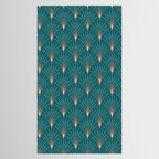 Vintage Art Deco Floral Copper & Teal Tablecloth Gallery Image 2