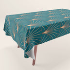 Vintage Art Deco Floral Copper & Teal Tablecloth Gallery Image 1