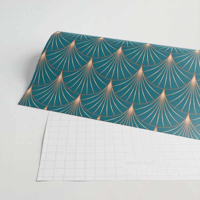 Vintage Art Deco Floral Copper & Teal Wrapping Paper Gallery Image 2