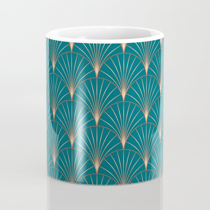 Vintage Art Deco Floral Copper & Teal Coffee Mug Gallery Image 4