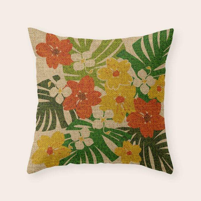 Limahuli Garden Hawaiian Floral Design Throw Pillow Gallery Image 1