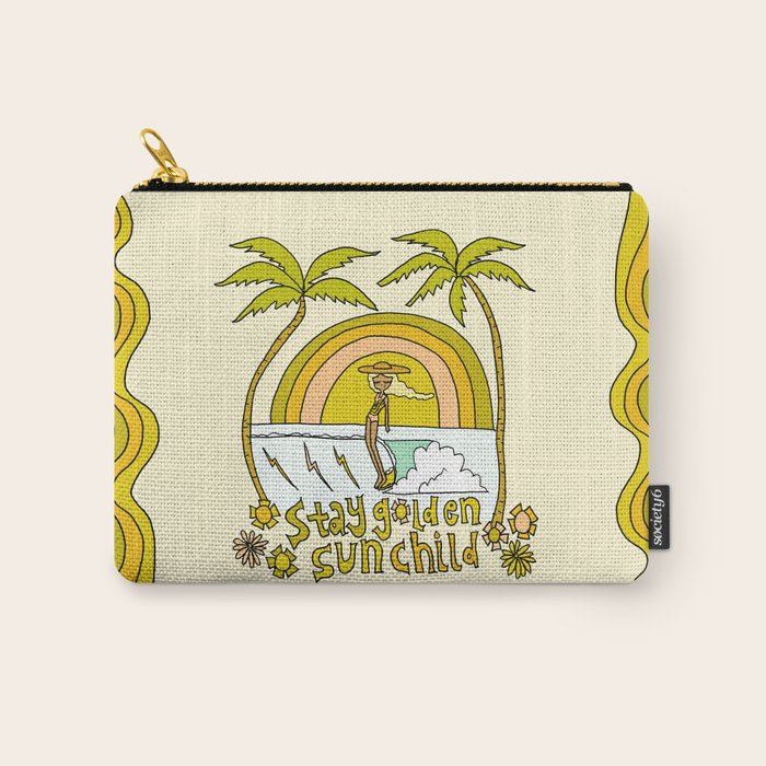 stay golden sun child //retro surf art by surfy birdy Carry All Pouch Gallery Image 1