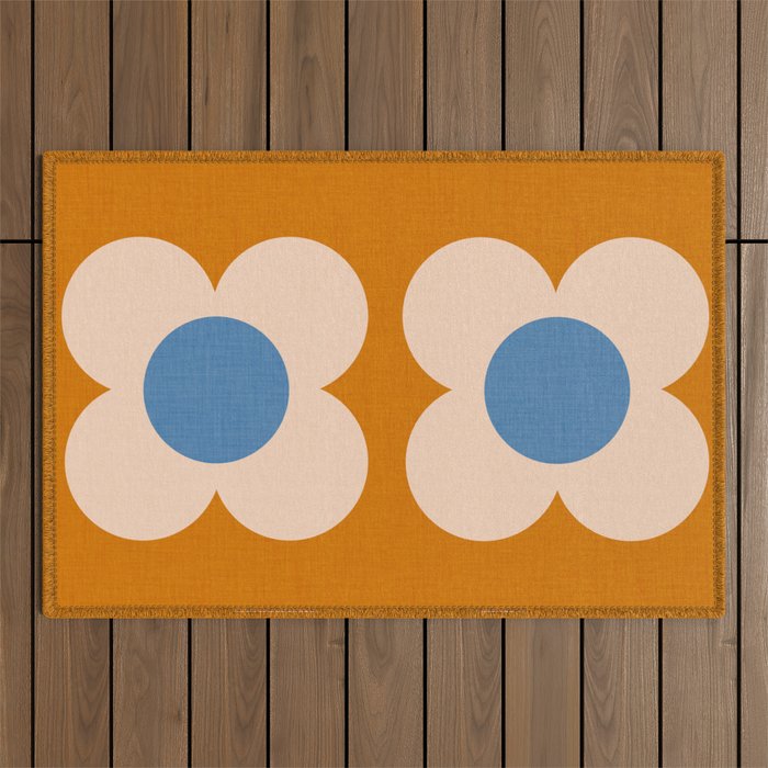 Retro Blossom - tangerine blue Outdoor Rug Gallery Image 1
