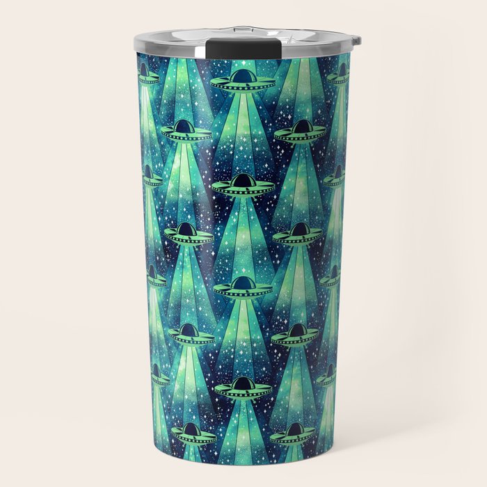 Cosmic UFO - Galactic Green Travel Mug Gallery Image 1