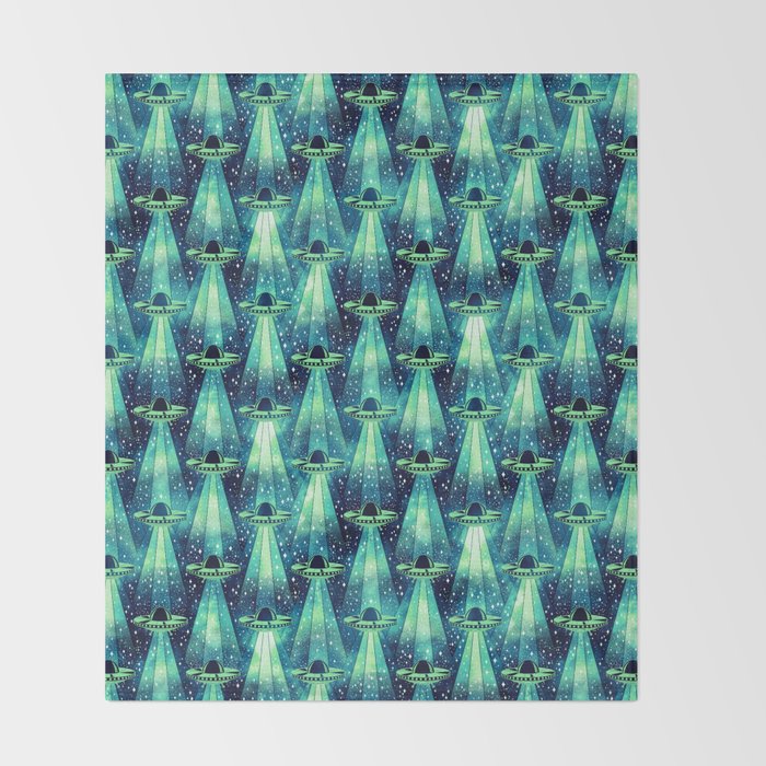 Cosmic UFO - Galactic Green Throw Blanket Gallery Image 2