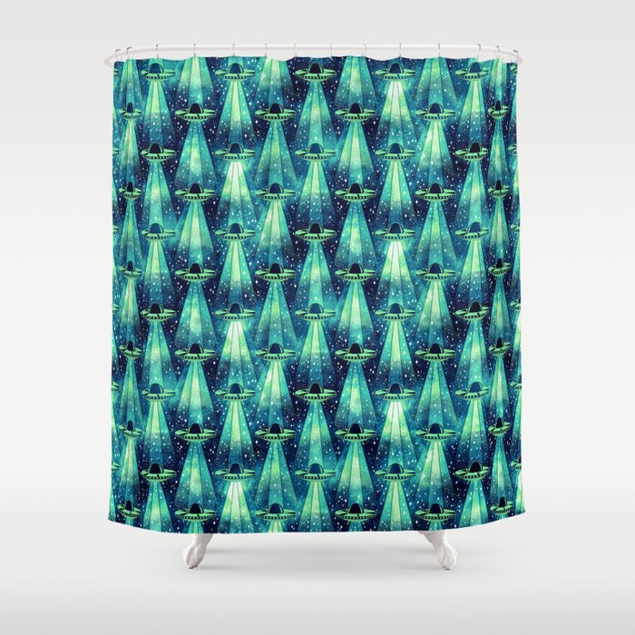 Cosmic UFO - Galactic Green Shower Curtain Gallery Image 1