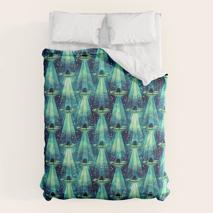 Cosmic UFO - Galactic Green Comforter Gallery Image 1