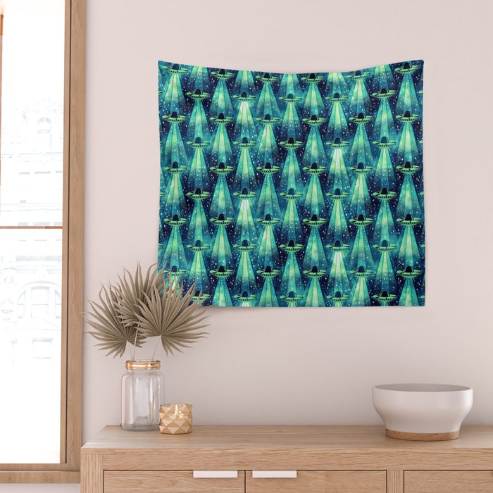 Cosmic UFO - Galactic Green Wall Tapestry Gallery Image 2