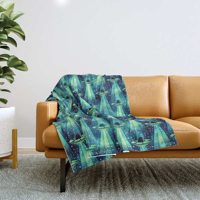 Cosmic UFO - Galactic Green Throw Blanket Gallery Image 1