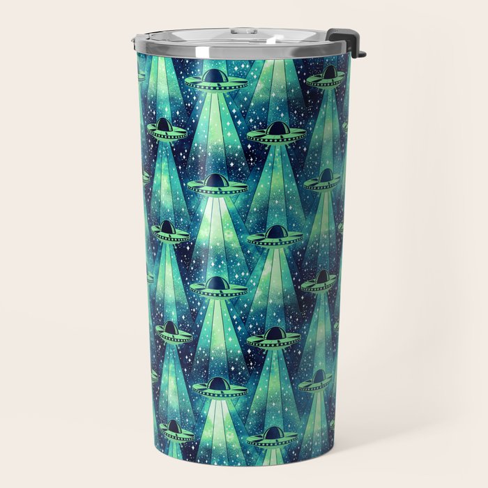 Cosmic UFO - Galactic Green Travel Mug Gallery Image 2