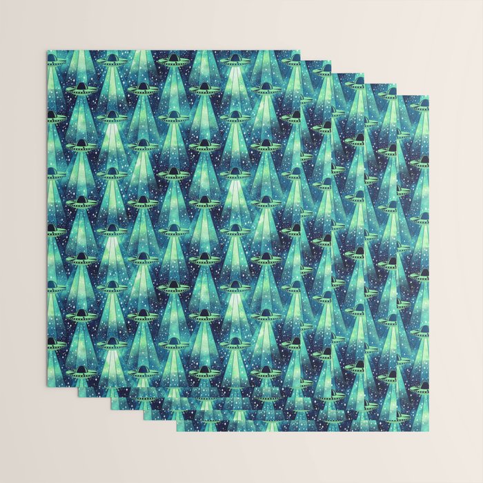 Cosmic UFO - Galactic Green Wrapping Paper Gallery Image 3