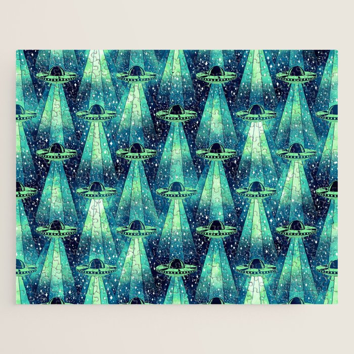 Cosmic UFO - Galactic Green Jigsaw Puzzle Gallery Image 1