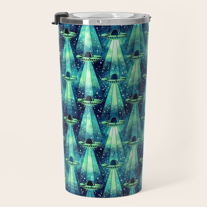 Cosmic UFO - Galactic Green Travel Mug Gallery Image 3