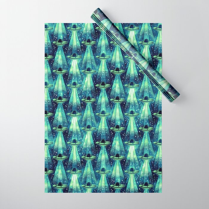 Cosmic UFO - Galactic Green Wrapping Paper Gallery Image 1