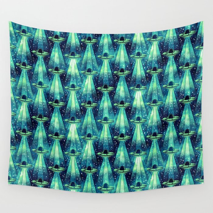 Cosmic UFO - Galactic Green Wall Tapestry Gallery Image 4