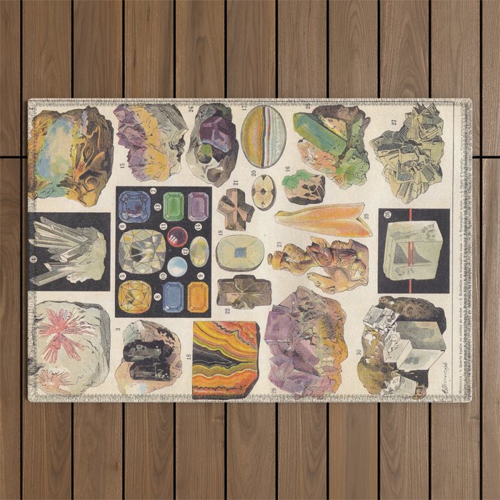 Adolphe Millot Minerals Larousse Vintage Scientific Encyclopedia Illustration Mineralogy Gemstones Outdoor Rug Gallery Image 1