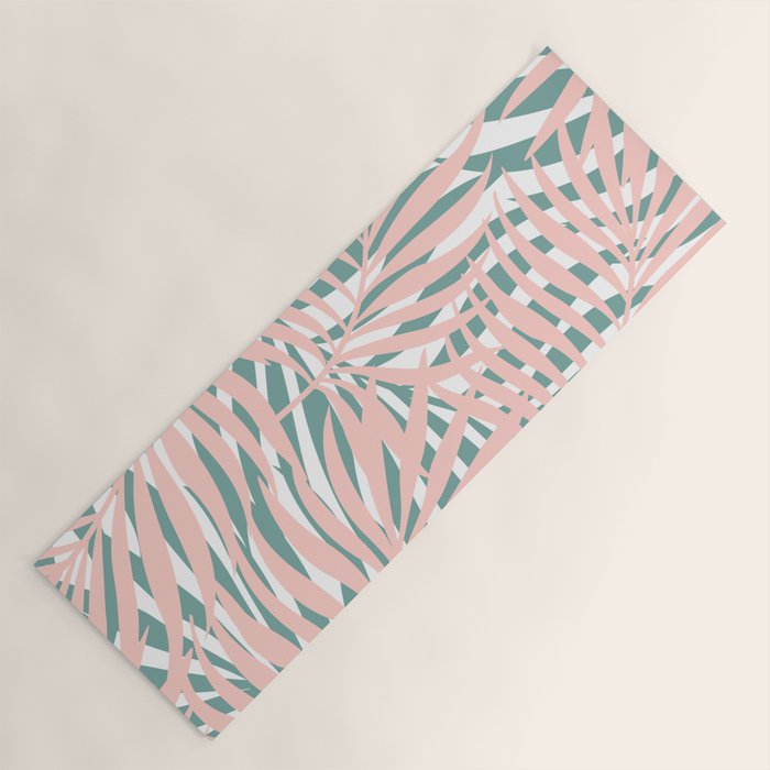 Summer, Tropical Green and Pink, Palm Leaves Pattern Yoga Mat Gallery Image 1