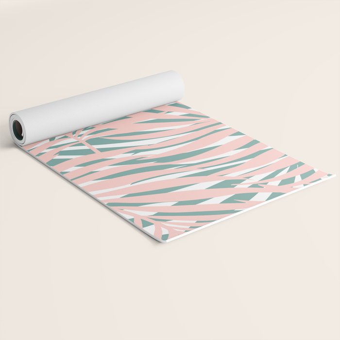 Summer, Tropical Green and Pink, Palm Leaves Pattern Yoga Mat Gallery Image 2
