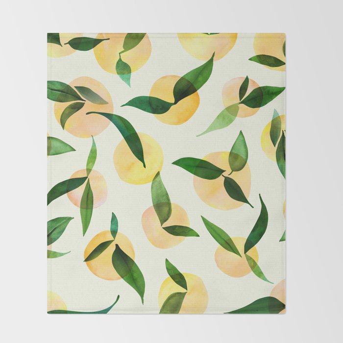 Sunny Lemon Print ~ Yellow and Green Throw Blanket Gallery Image 2