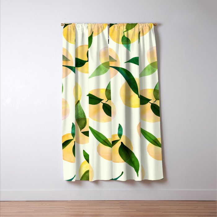Sunny Lemon Print ~ Yellow and Green Window Curtain Gallery Image 3