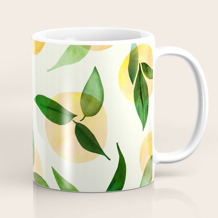 Sunny Lemon Print ~ Yellow and Green Coffee Mug Gallery Image 1
