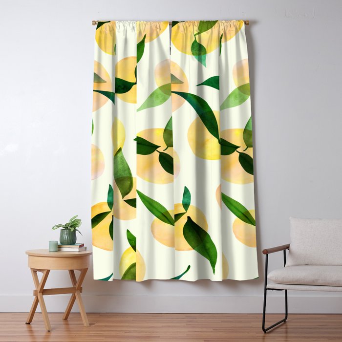 Sunny Lemon Print ~ Yellow and Green Window Curtain Gallery Image 5