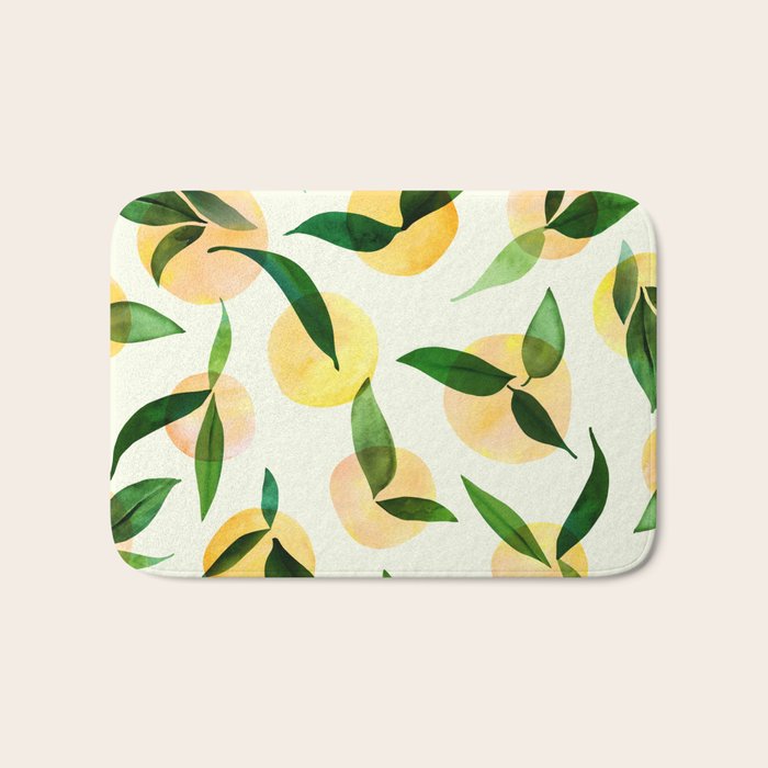 Sunny Lemon Print ~ Yellow and Green Bath Mat Gallery Image 1