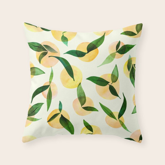 Sunny Lemon Print ~ Yellow and Green Throw Pillow Gallery Image 1