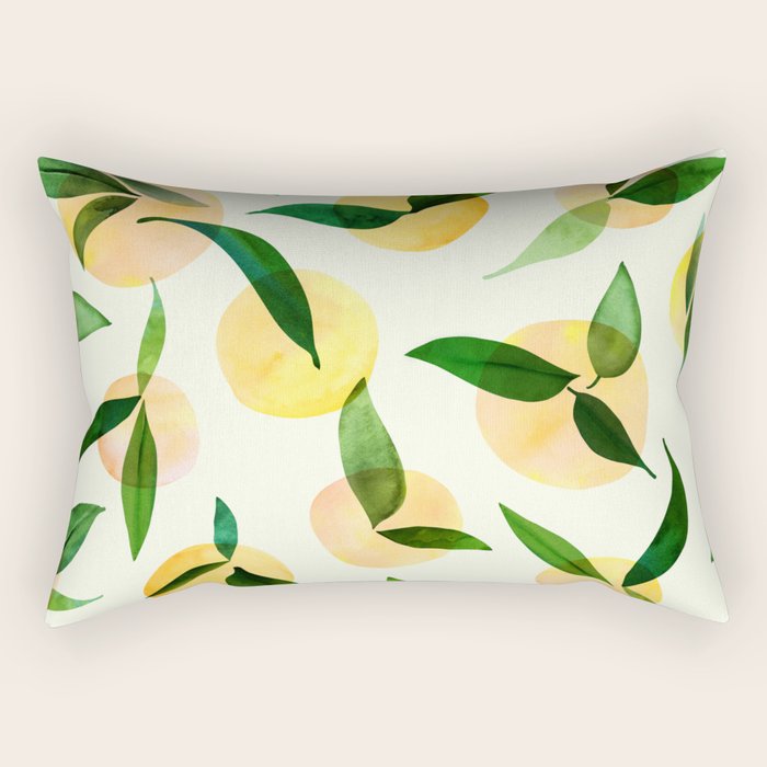Sunny Lemon Print ~ Yellow and Green Rectangular Pillow Gallery Image 2