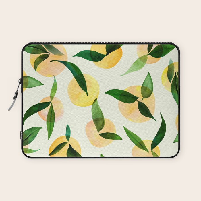 Sunny Lemon Print ~ Yellow and Green Laptop Sleeve Gallery Image 1