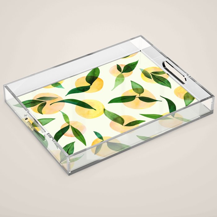 Sunny Lemon Print ~ Yellow and Green Acrylic Tray Gallery Image 1