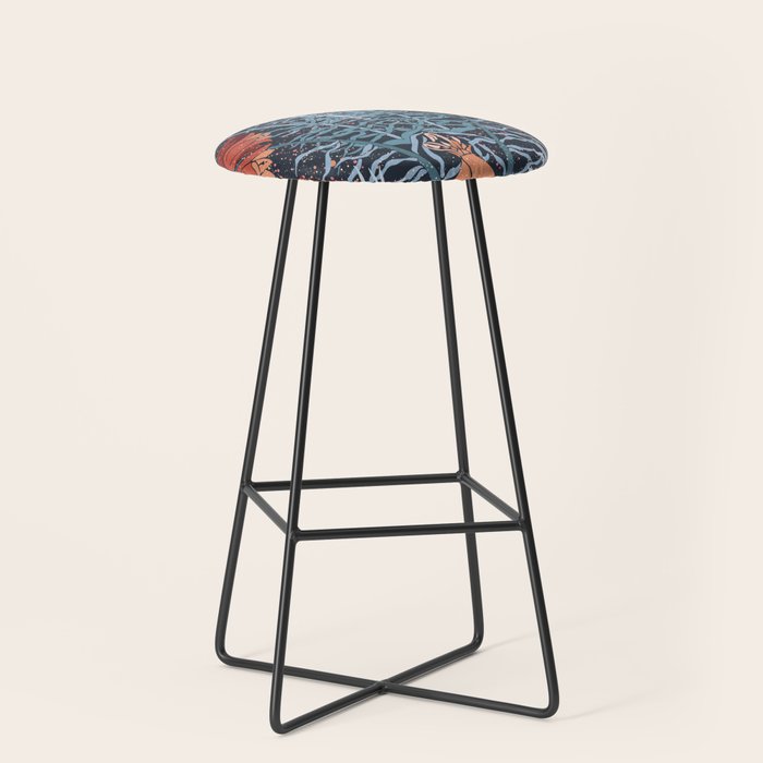 Poisonous flowers blue Damask Stool Gallery Image 1