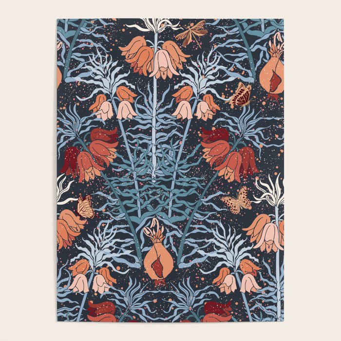 Poisonous flowers blue Damask Poster Gallery Image 4