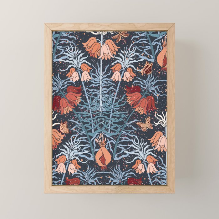 Poisonous flowers blue Damask Mini Art Print Gallery Image 1