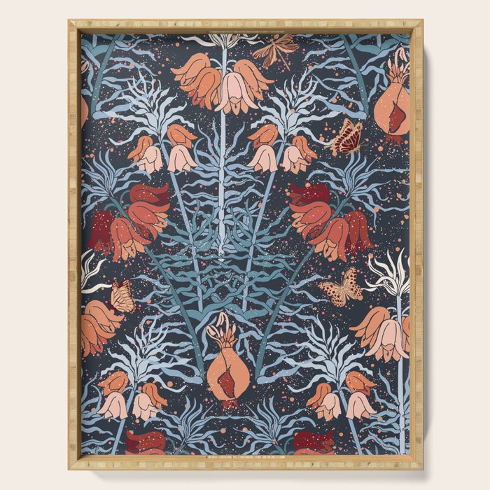 Poisonous flowers blue Damask Serving Tray Gallery Image 1