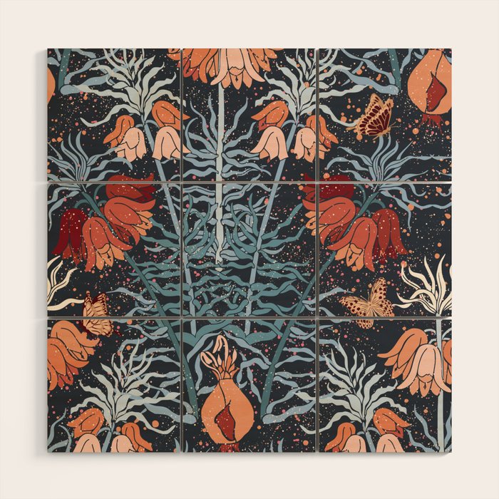 Poisonous flowers blue Damask Wood Wall Art Gallery Image 1