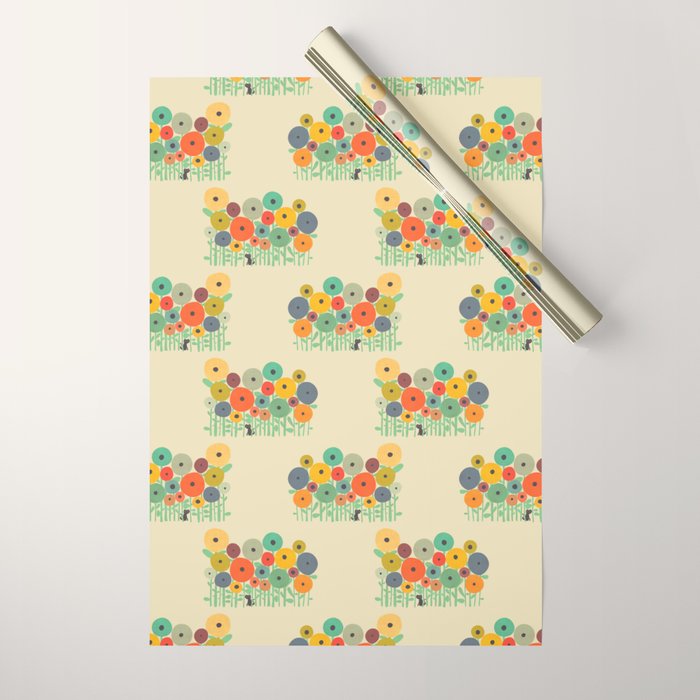 Cat in flower garden Wrapping Paper Gallery Image 1