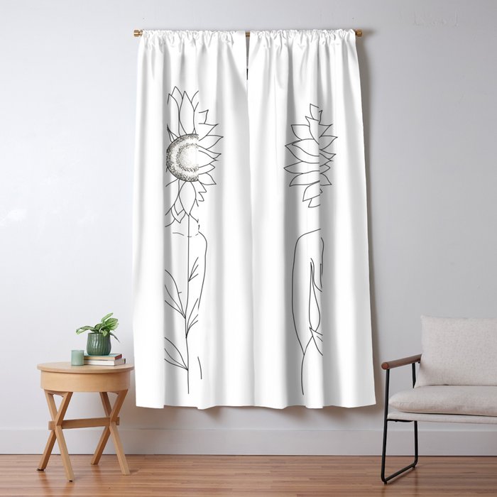 Minimalistic Line Art of Woman with Sunflower Window Curtain Gallery Image 1