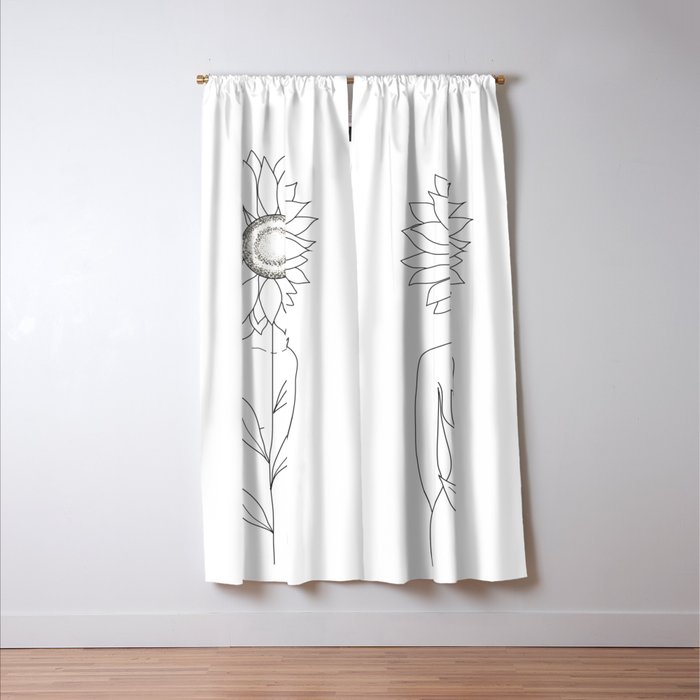Minimalistic Line Art of Woman with Sunflower Window Curtain Gallery Image 3
