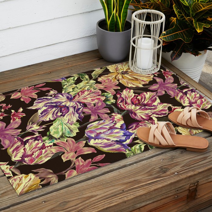 Watercolor Bloom in the Dark Outdoor Rug Gallery Image 2
