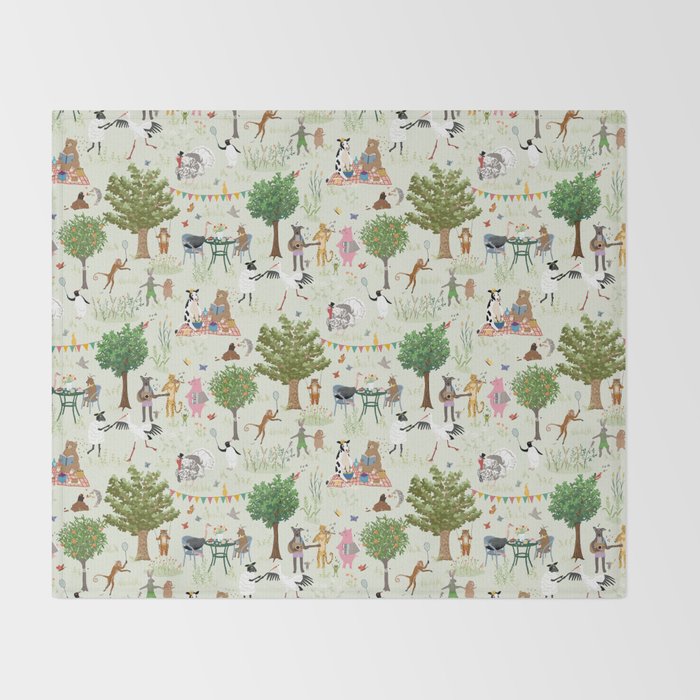 Animals' Garden Party Throw Blanket Gallery Image 2