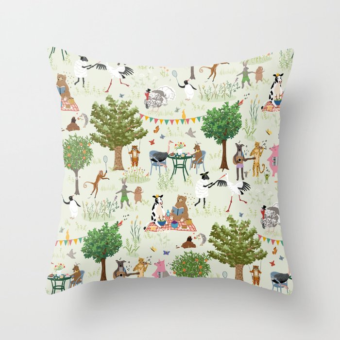 Animals' Garden Party Throw Pillow Gallery Image 6