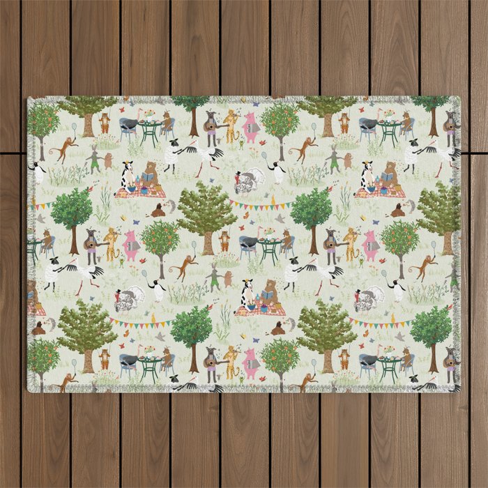 Animals' Garden Party Outdoor Rug Gallery Image 1