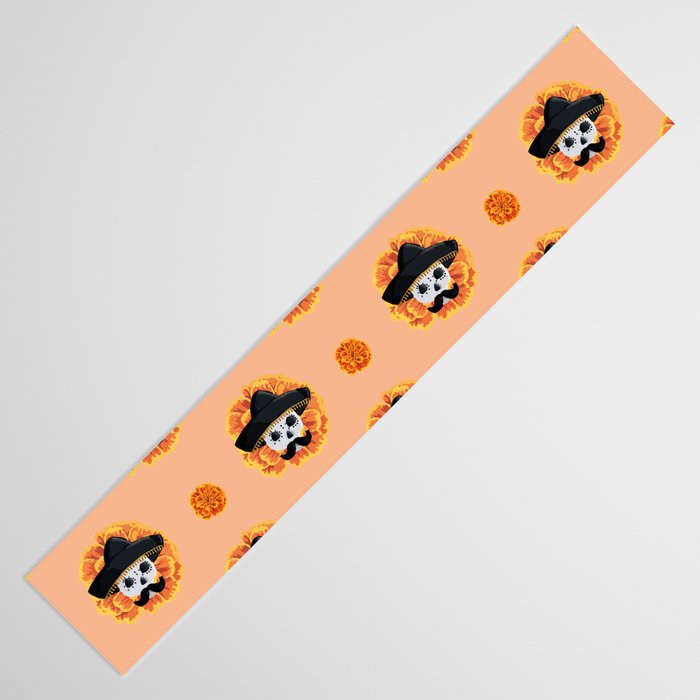 Charro mexican kawaii cute sugar skull mexican style cempasúchil mustache mexican sombrero skeleton  Table Runner Gallery Image 3