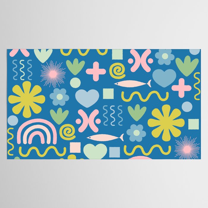 Cute Miscellany Cheerful Whimsical Pattern Blue Pink Chartreuse Tablecloth Gallery Image 2