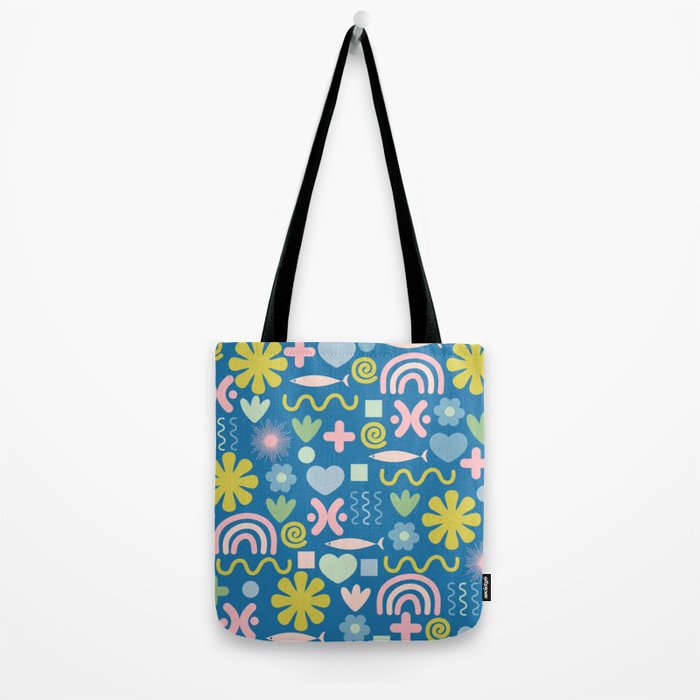 Cute Miscellany Cheerful Whimsical Pattern Blue Pink Chartreuse Tote Bag Gallery Image 2
