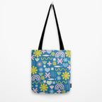 Cute Miscellany Cheerful Whimsical Pattern Blue Pink Chartreuse Tote Bag Gallery Image 2
