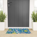 Cute Miscellany Cheerful Whimsical Pattern Blue Pink Chartreuse Welcome Mat Gallery Image 3