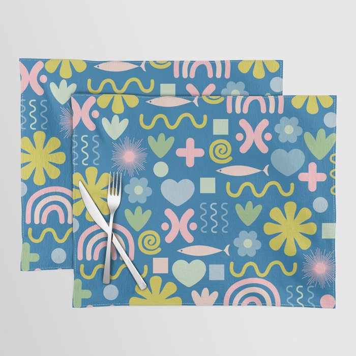 Cute Miscellany Cheerful Whimsical Pattern Blue Pink Chartreuse Placemat Gallery Image 1