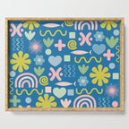 Cute Miscellany Cheerful Whimsical Pattern Blue Pink Chartreuse Serving Tray Gallery Image 1